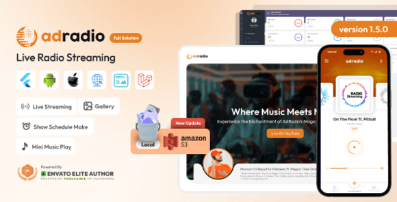 AdRadio v1.5.0 Nulled – Live Radio Streaming Website and Apps with Admin Panel Script