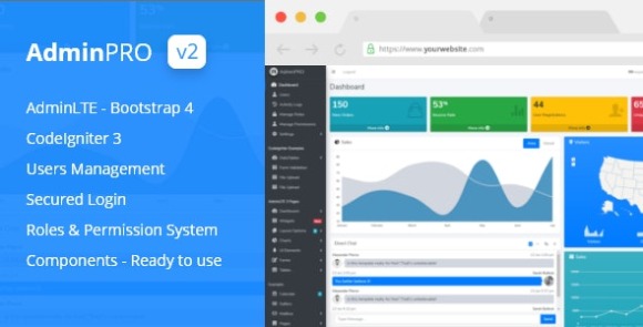 AdminPro v2.0 – Login + Multi User Management + Codeigniter + Roles & Permission + Bootstrap 4 + AdminLTE PHP Script