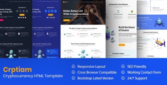 Crptiam – Cryptocurrency Landing Page HTML Template Free