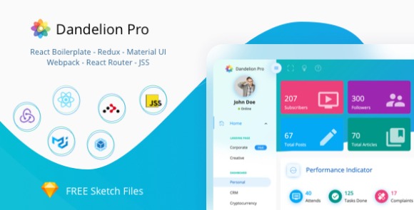 Dandelion Pro v2.1.1 – React Admin Dashboard Template Free
