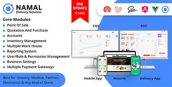 Namal v1.2.0 – 5 in 1 Ionic Delivery Solution with POS for Single & Multiple Location Business Brand App Source