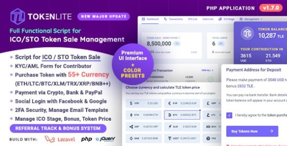 TokenLite v1.7.0 Nulled – ICO / STO Token Sale Management Dashboard – ICO Admin Script